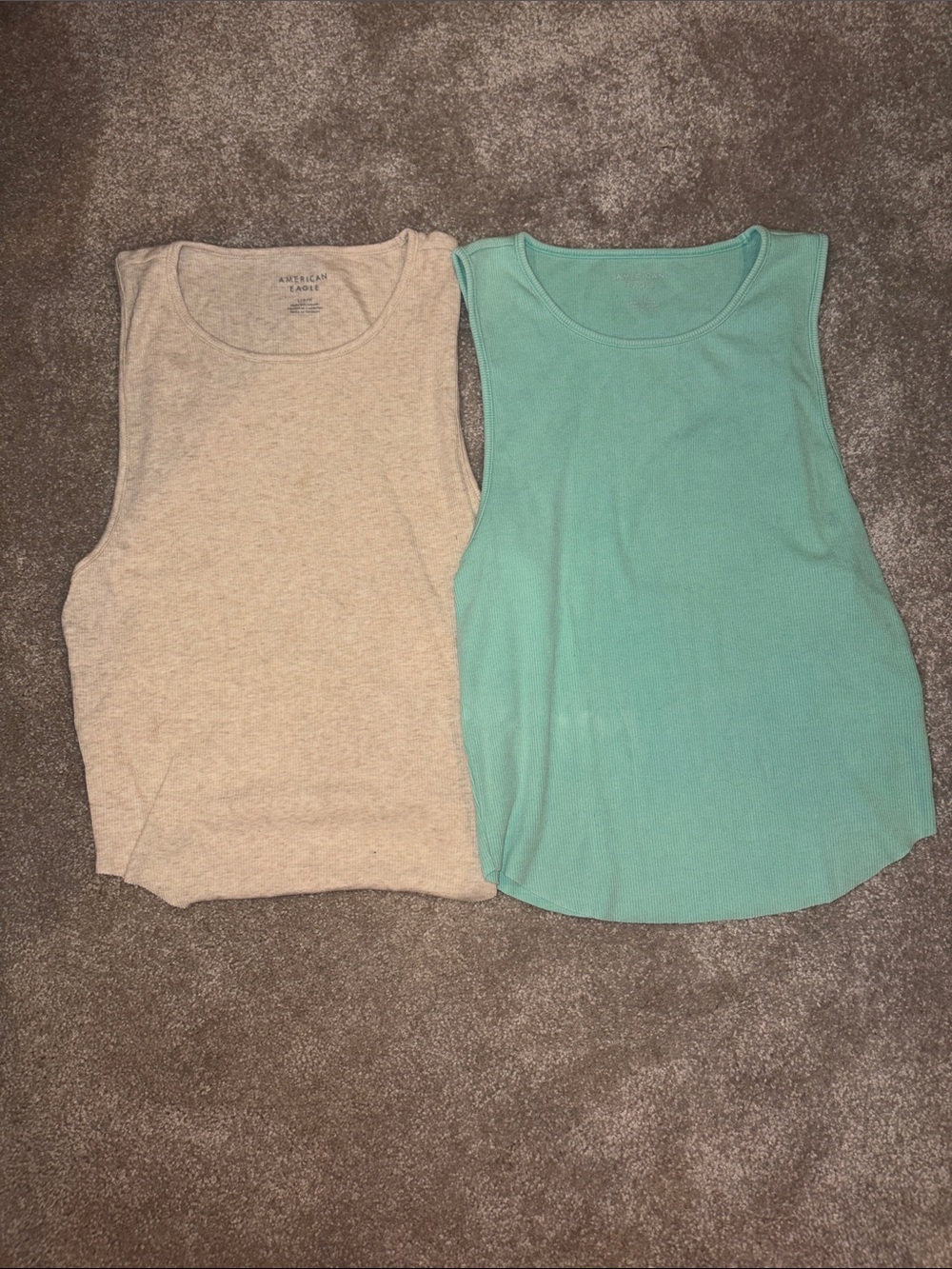 American Eagle Outfitters Women's Ribbed Tank Duo - Seafoam and Beige
